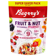 Bagrry's Crunchy Muesli 30% Fruit & Nut with Cranberries | 34% Rich Fibre Oats Pouch  (750 g)