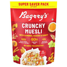 Bagrry's Crunchy Muesli with Almonds, Raisins & Honey |40% Fibre Rich Oats Pouch  (750 g)