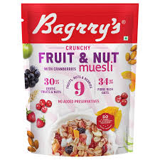 Bagrry's Crunchy Fruit and Nut Muesli with Cranberries Pouch  (375 g)